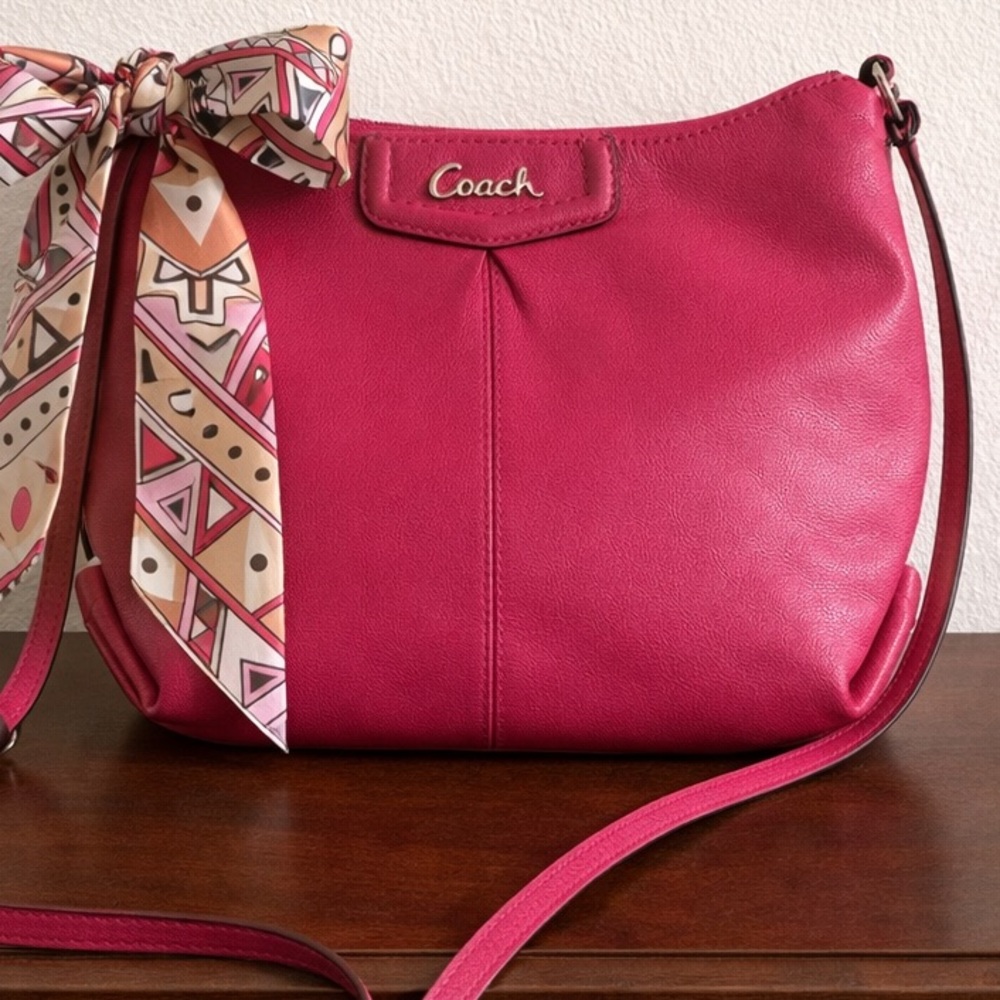 Coach Ashley Pink Crossbody Bag Approx. 9” x 7 W/ Scarf